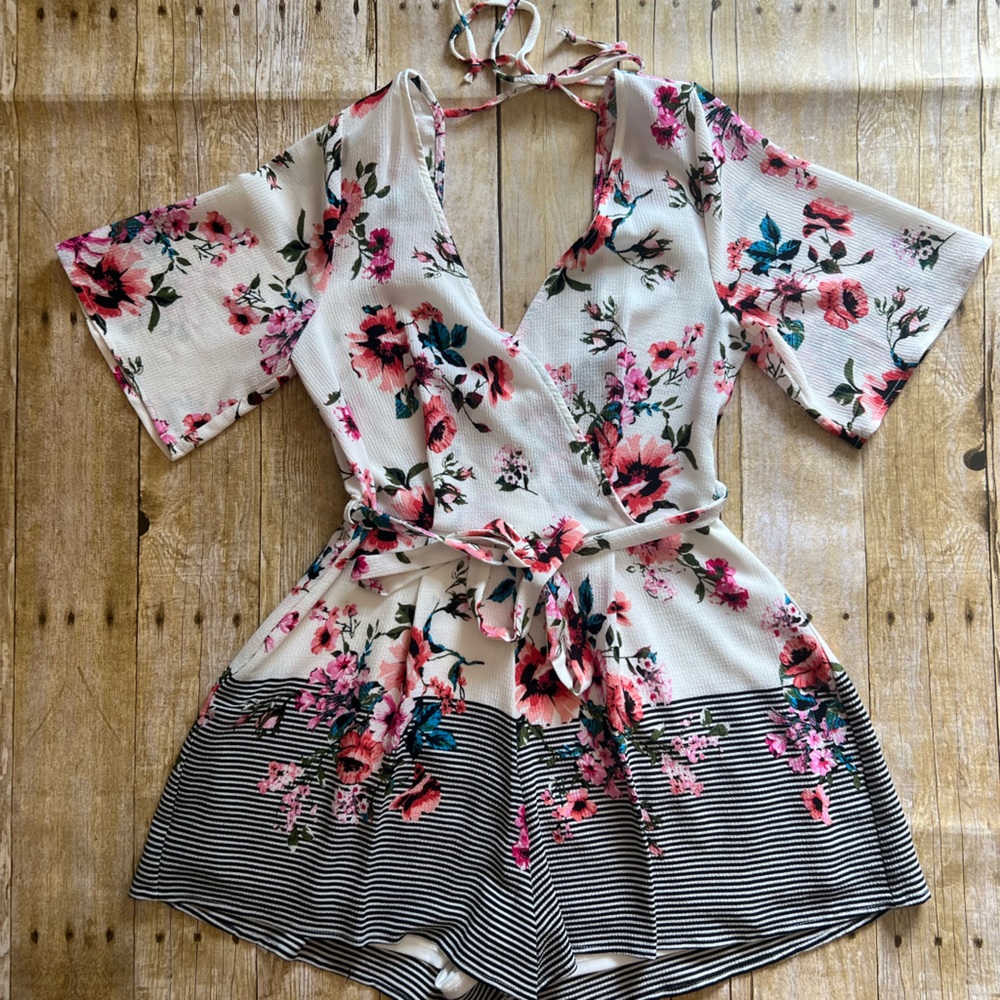 Ash & Violet floral striped romper. small